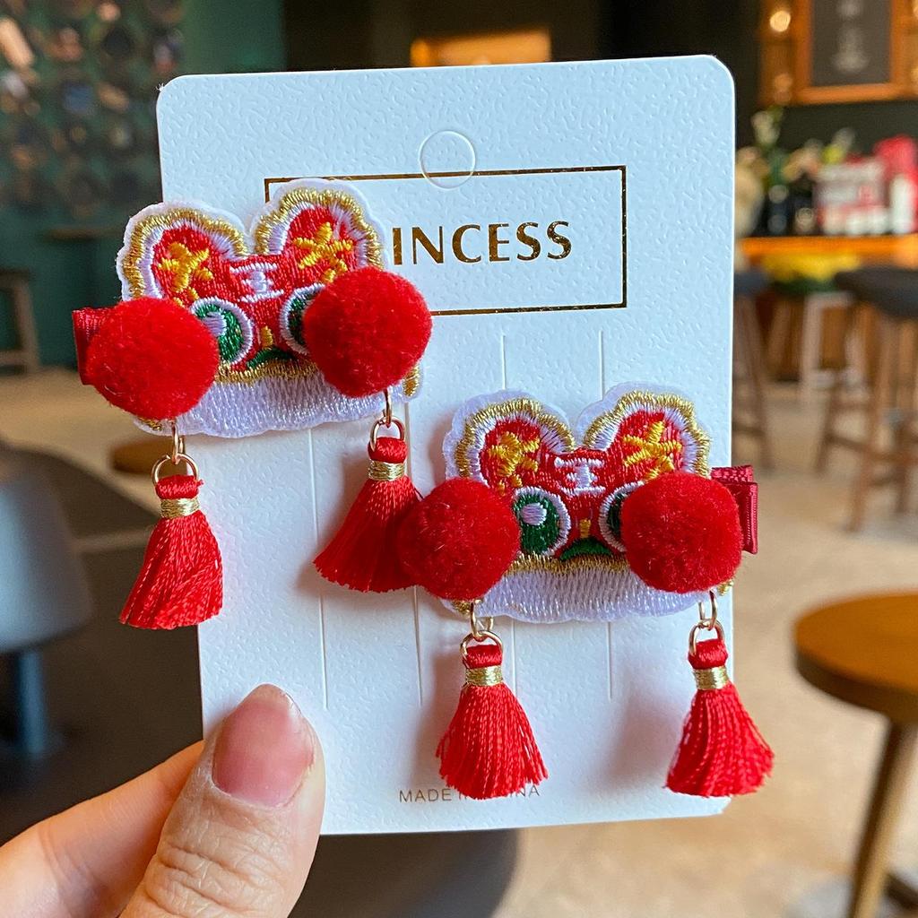 2023 New Year Red Tiger Hair Clips for Girls & Toddlers - Cute, Autumn/Winter Headdress with Bells
