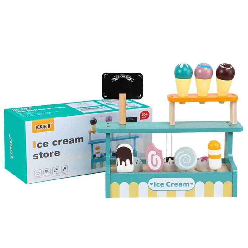 Colorful Wooden Ice Cream Shop Pretend Play Set For Kids With Realistic Tea Set Features