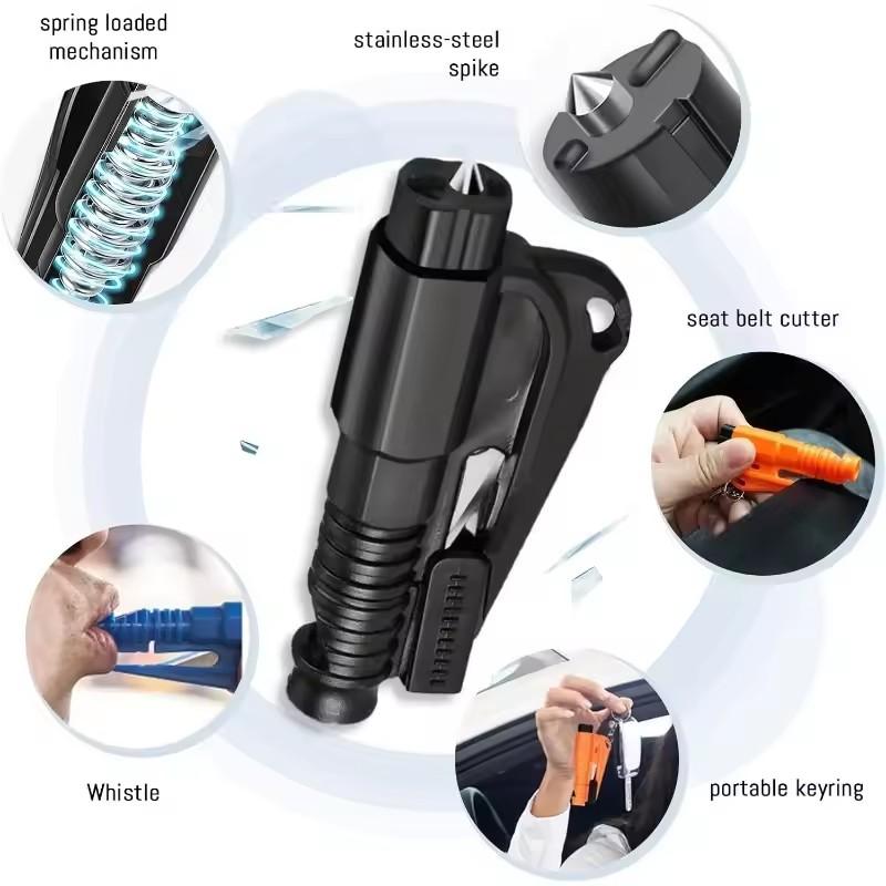 Mobidea 3-in-1 Car Safety Hammer - Window Breaker + Seatbelt Cutter Portable Keychain Auto Emergency Tool Multi-Color