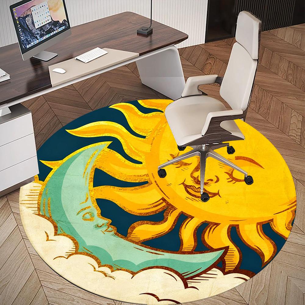 1pc Sun Moon Round Chair mat office Area Rug - Non-Slip, Floor Mat for Office, Bedroom, Ideal home decor gift p0105025