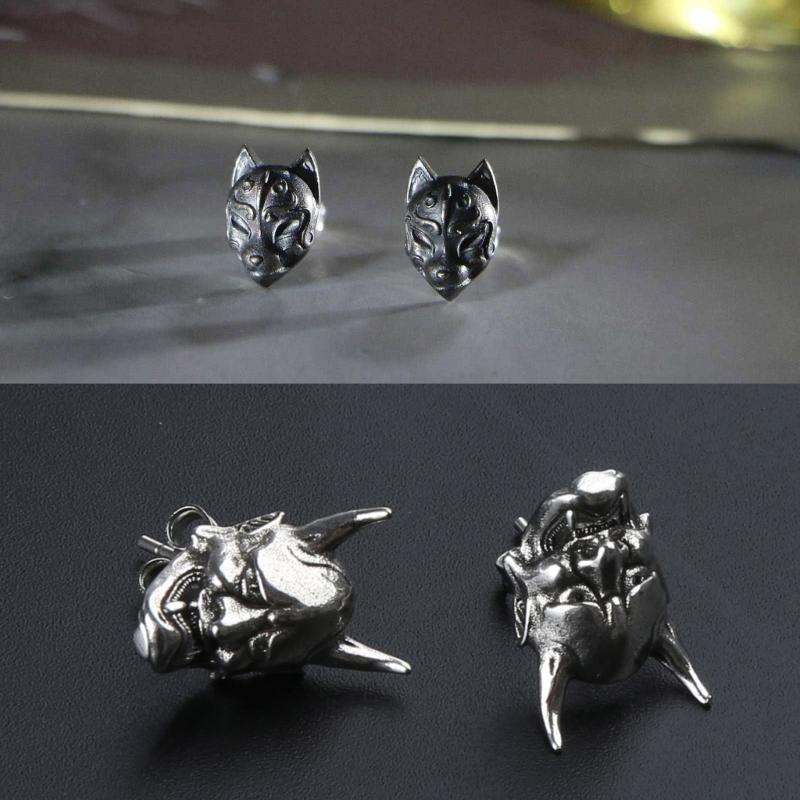 Biker Punk Schmuck Persönlichkeit Silberbeschichtet Gotischer Gehörnter Dämon Baby Ohrstecker Teufel Totenkopf Ohrstecker für Männer Frauen