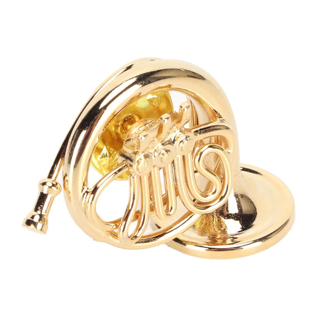 Gold Miniature French Horn Shaped Lapel Brooch Pin Brass Mini Musical Instrument Brooch with Storage Box