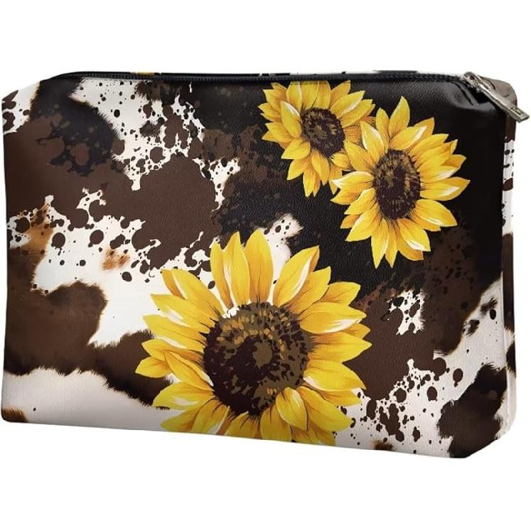 COEQINE Готические кожаные косметички для женщин, модные фиолетовые с бабочкой, милая сумка-органайзер для макияжа на молнии, портативный дорожный несессер для cow print sunflower