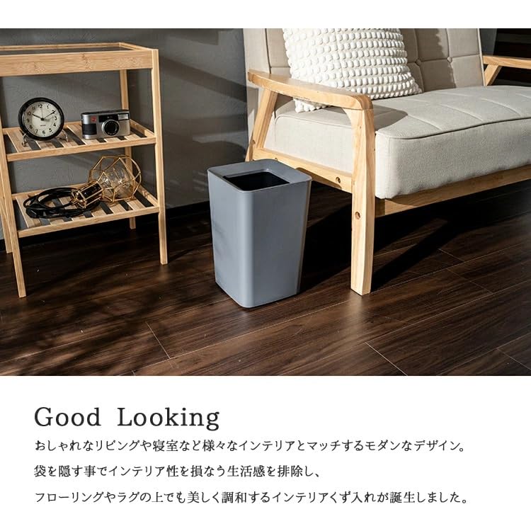 ASVEL Trash Can with Concealed Simple Made in for Living ASVEL Bag, 6.6L, Rectangular, Lidless, Design, 20.2cm Wide, Japan, Double-Walled, Room,