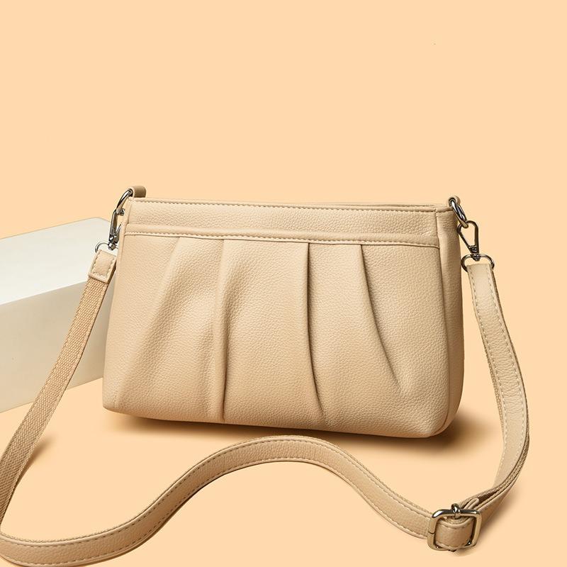 New Pleated Small Square Bag Women's Fashion Simple Commuter Underarm Shoulder Bag Retro Texture Messenger Mother Bag