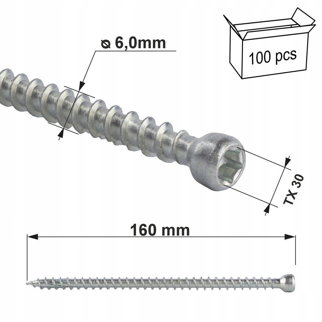 Full thread construction screws, cylinder head WKFC-06160(100)