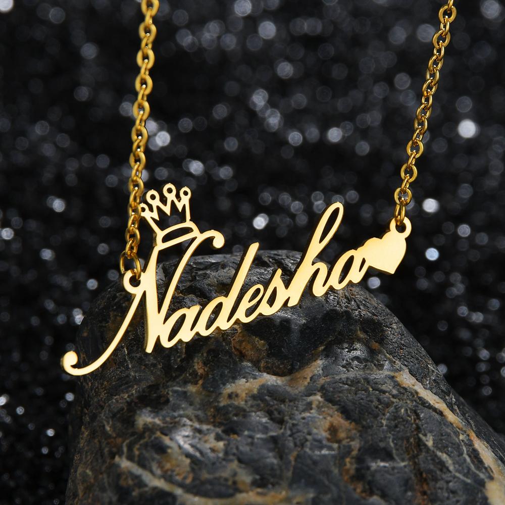 Atoztide Fashion Custom Name Stainless Steel Necklaces Personalized Jewelry Chain Crown Heart Butterfly Necklace for Women Gifts
