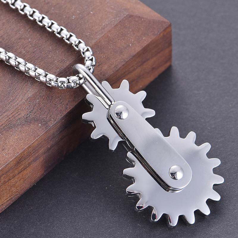 Fashion Double Gear Pendant Necklace Trendy Men's Hip Hop Jewelry Jewelry