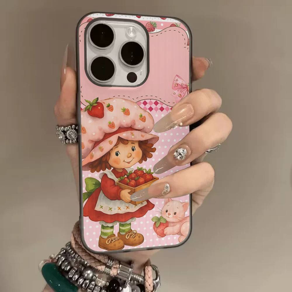 Cartoon Girl S-Strawberry S-Shortcake Corrugated Stripe Phone Case For IPhone 17 16 15 14 13 12 11 Pro Max Plus Pro Shockproof