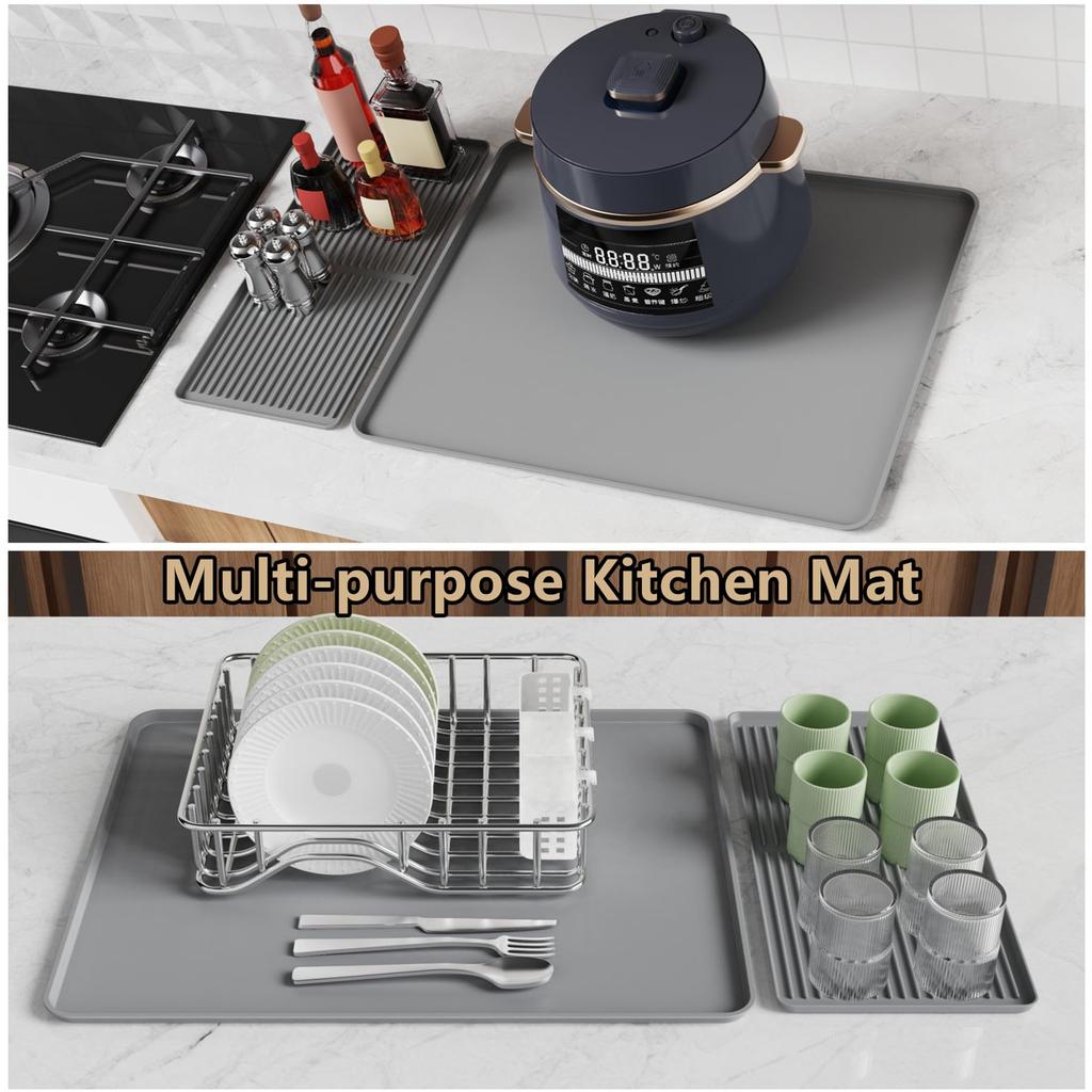 Silicone Coffee Mat, Coffee Maker Mat, 24"x16" Silicone Coffee Mat Spill-Proof, Heat-Resistant, Non-Slip, Detachable Dish Drying