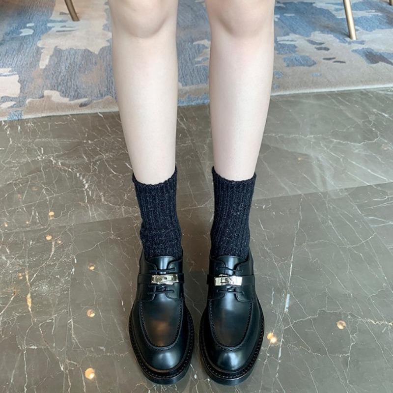 Whole Cowhide~ Retro Lock Leather Platform Women's Lace-up Thick Heel Muffin Single Shoes British Small Leather Shoes