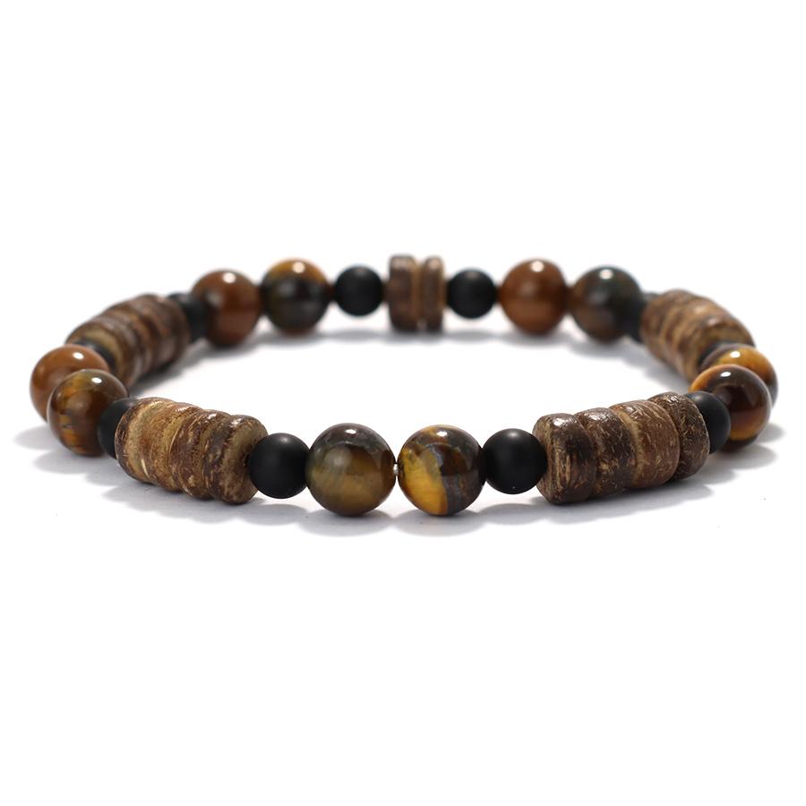 

Синий бирюзовый тигровый глаз камень винтажный кокосовая скорлупа деревянный браслет из бусин для мужчин ручная работа изысканные нити из бисера бусины Будды