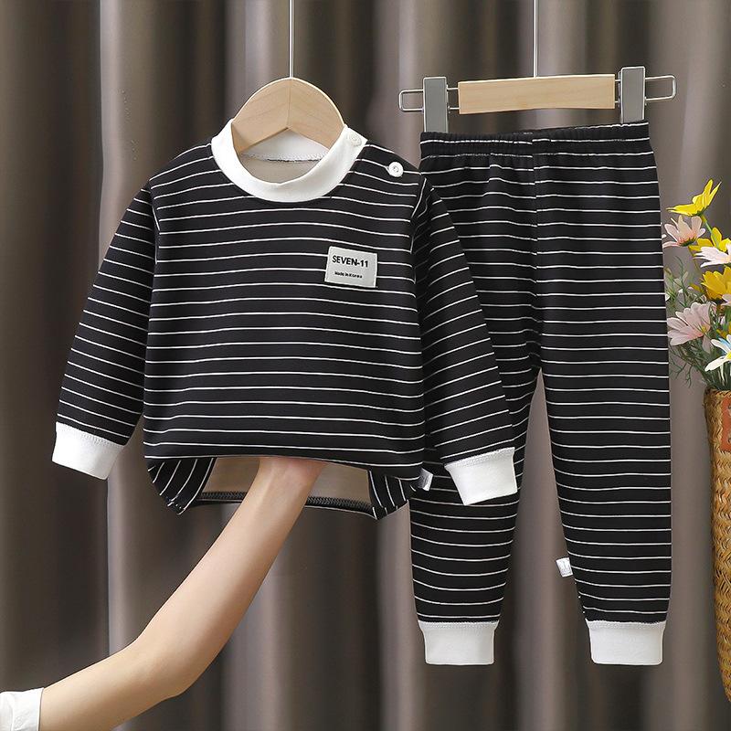 Baby Plush Children's Pajamas Solid Color Long Sleeved Pants Breathable Pajamas for Boys and Girls Casual Wear