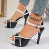 Fashion New Summer Sandals for Women Fish Mouth Platform High Heel Wedge Sandals Ankle Buckle Color Blocking Women's Sandales Large Size