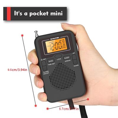 Kieszonkowe radio AM/FM przenośne z dobrym efektem odbioru, 2-pasmowe radio cyfrowe, głośnik wyświetlacza, gniazdo słuchawkowe, budzik