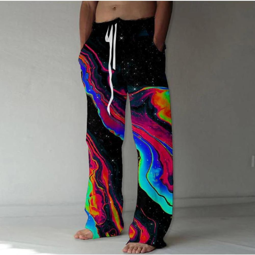 Men's 3D Flame Printed Baggy Casual Trousers, Elastic Drawstring Waist with Pockets, for Spring Summer Home Outdoor Vacation