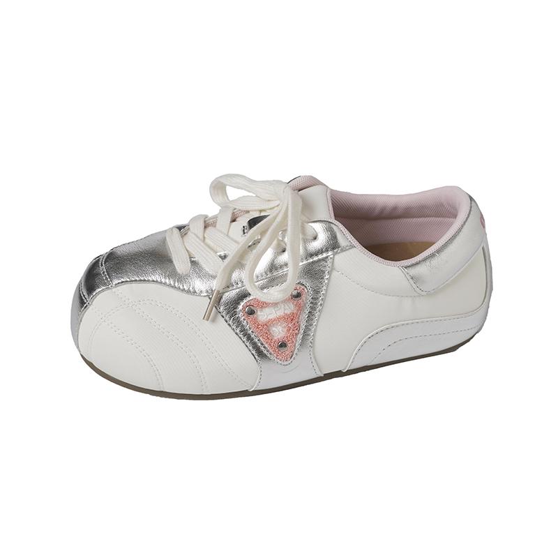 Mode Ballerinas Herbst Neu Runde Zehenpartie Colorblock Schnürung vorne Weiche Sohle Rutschfest Abriebfest Sneaker