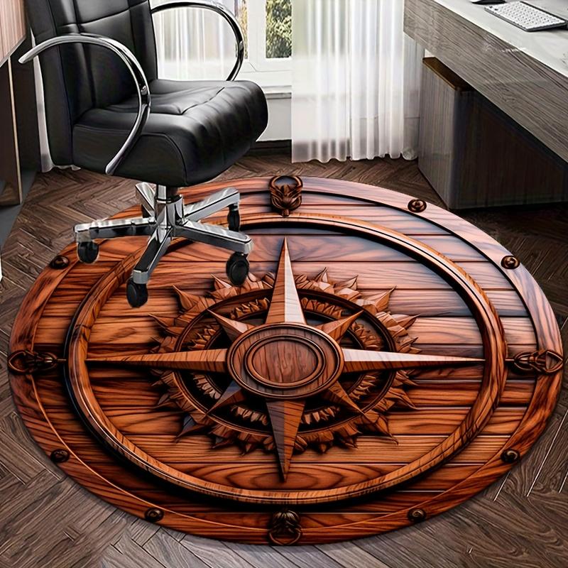 Holz-Windrose runder Teppich Kristall-Samt nautischer Vintage-Stil Teppich Schlafzimmer Wohnzimmer Dekor Bodenbelag