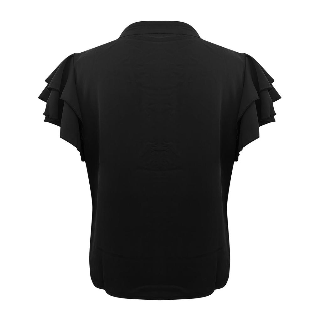 Women's Color V-neck Casual Double Layer Sleeves Color Shirt Top