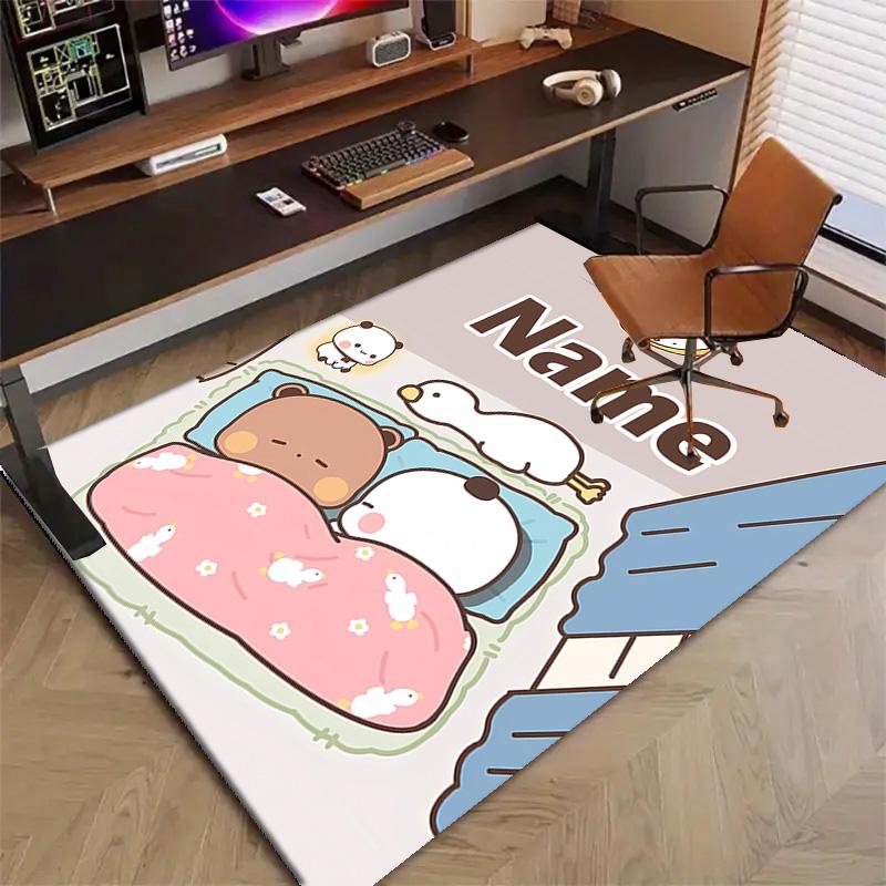 Custom Yier BuBu Bear Mat Personalized Name, Polyester Washable Indoor Entryway Rug, Gift for Christmas, Easter, Thanksgiving Day