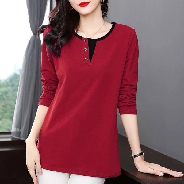 Pressed Long Sleeved T-shirt for Women, Mid To Long Length Top, Base Shirt