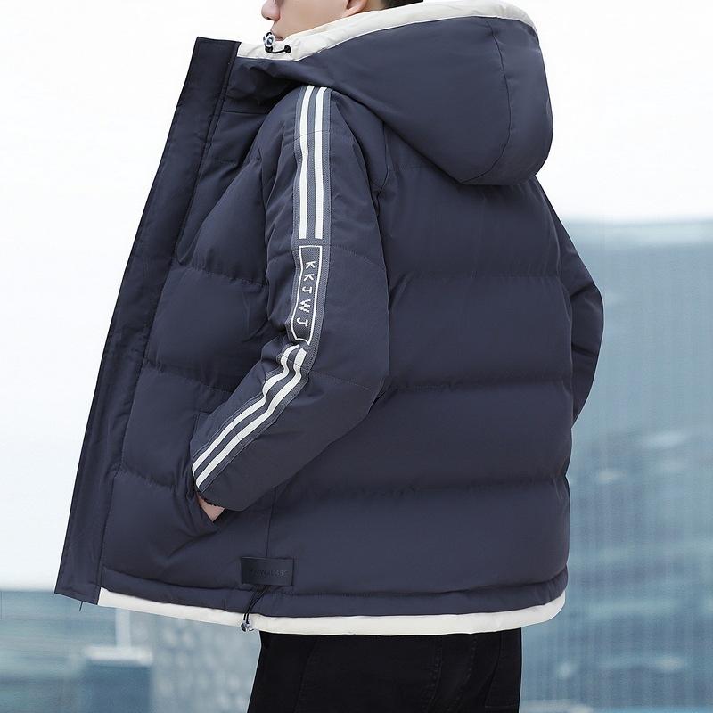 classic versatile cotton-padded clothes men's autumn and winter thickened clothes two bars men's striped cotton-padded clothes men's hooded jackets