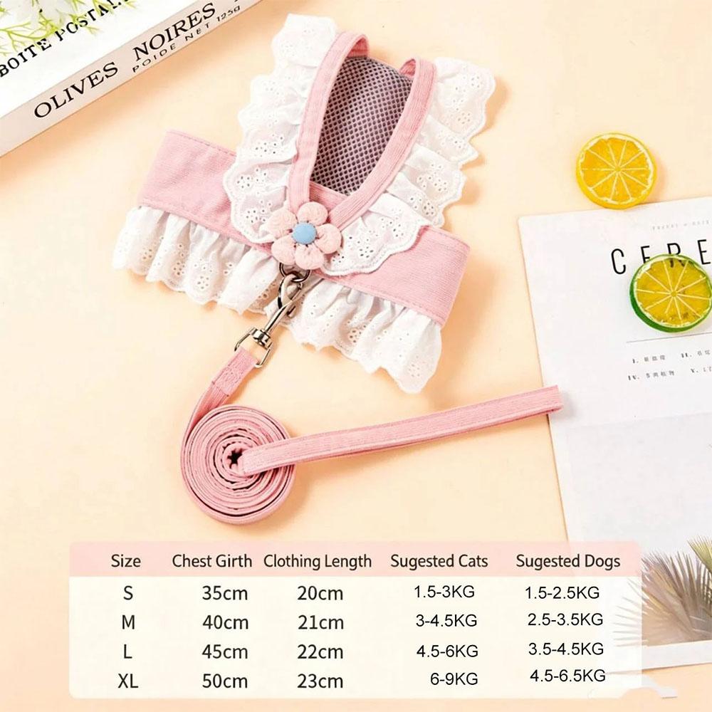 Joli Ensemble Harnais et Laisse Style Princesse pour Chat Chien Lapin Animal de Compagnie Harnais pour Sortie Accessoire Chat