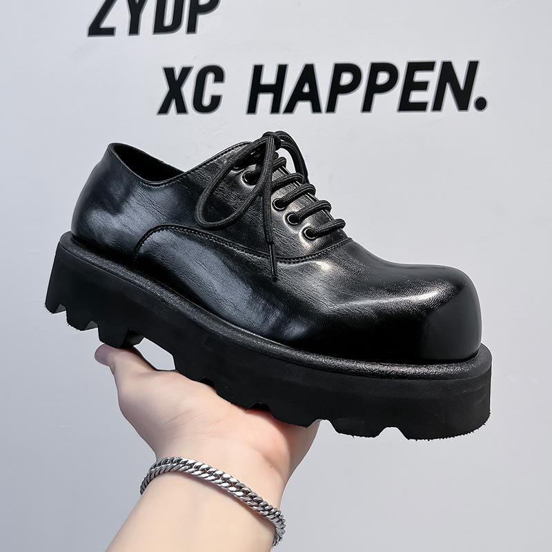 

Повседневные кожаные туфли мужские высокого класса на толстой подошве корейской версии нишевый дизайн весенне-летний тренд дышащие увеличивающие высоту туфли дерби 6123-A 38 чёрный