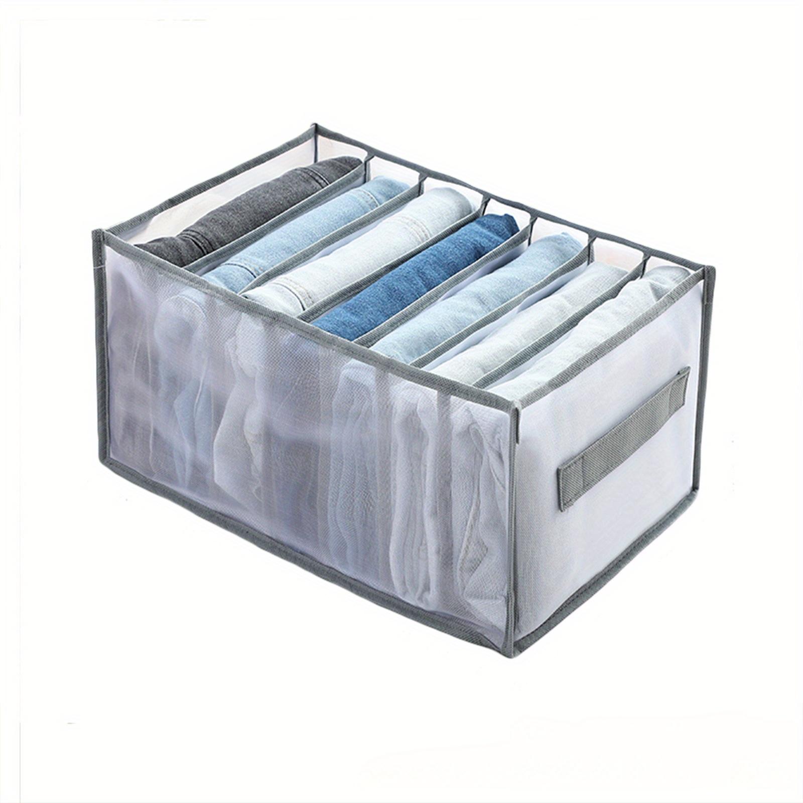 

1pc Foldable Fabric Closet Organizer with 7 Compartments - Washable Wardrobe Divider for Jeans, T-Shirts, and Apparel Storage 7 cells світло-сірого кольору