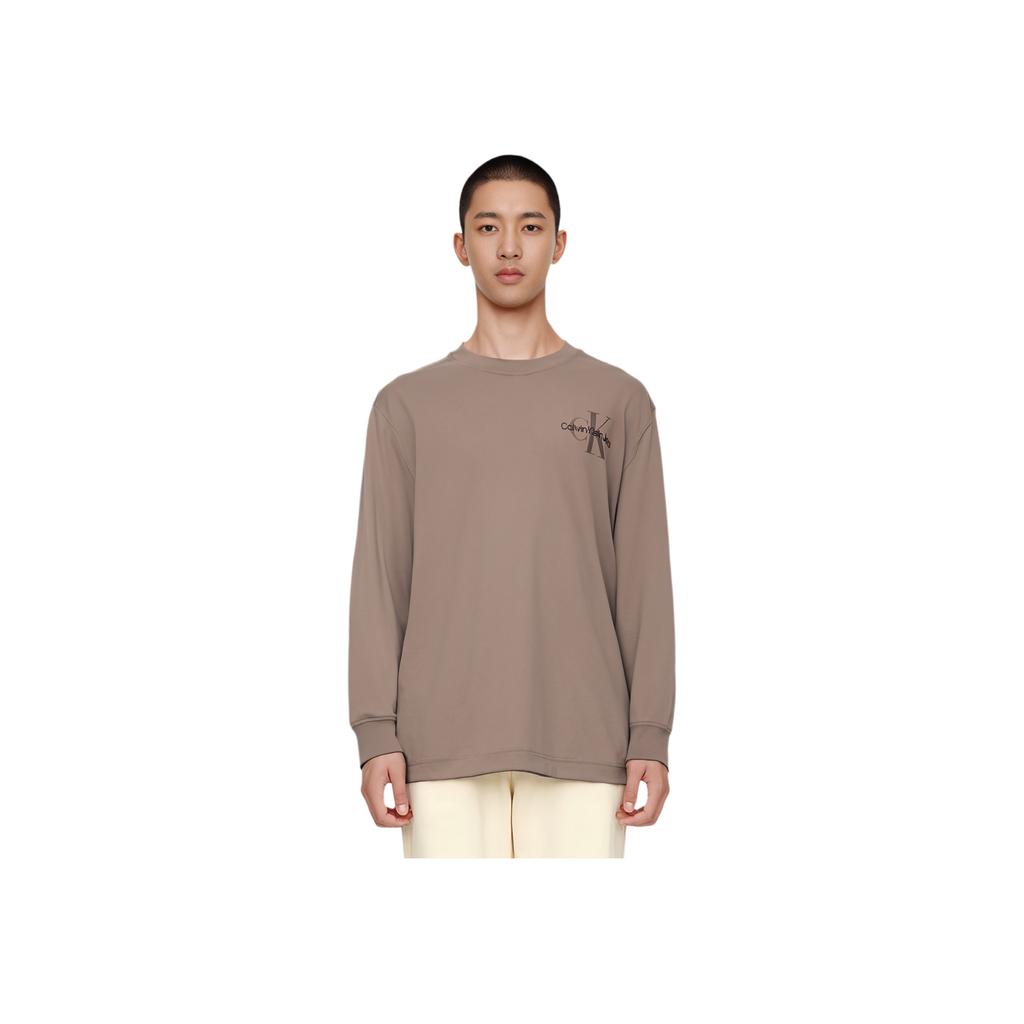 Calvin Klein Überlappendes Buchstaben Langarm-T-Shirt Unisex Oberteile Braun J400192