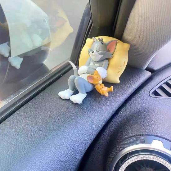 Ornamenti per Auto Gatto e Topo Cartoni Animati, Decorazione per Cruscotto Auto in Resina, Statuette Personaggi Kawaii per Scrivania d'Ufficio