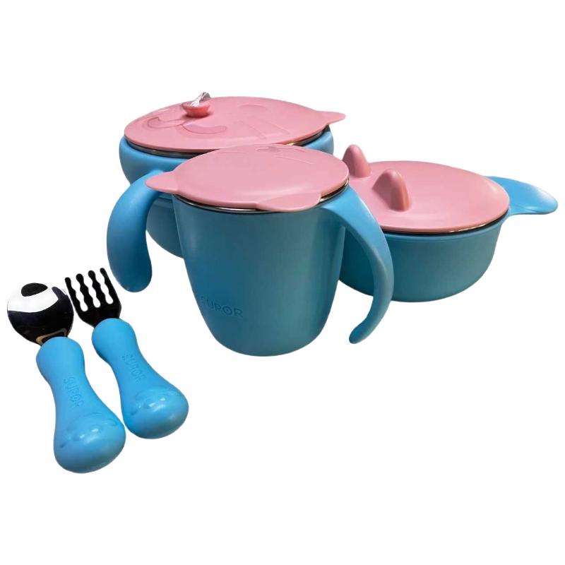 Supor Baby Insulated Feeding Set Little Gluttonous Cat Infant 5-piece Set