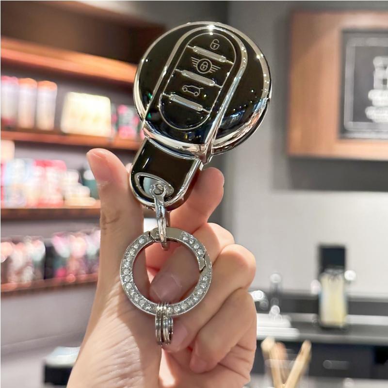 

Чехол-брелок с блестящим ремешком для ключей для BMW MINI Cooper F54 Clubman F55 F56 F57 F60 Countryman 3 кнопки, чехол для смарт-ключа чёрный