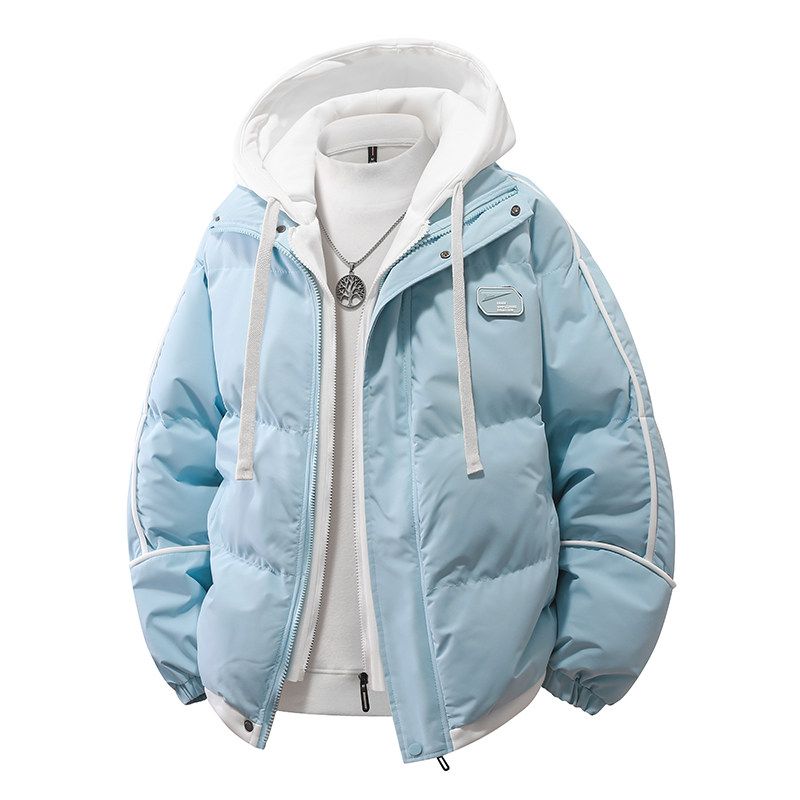Winter New Thick Cotton Jacket for Men and Women, Versatile Casual Fake Two-Piece Hooded Puffer Jacket Trendy