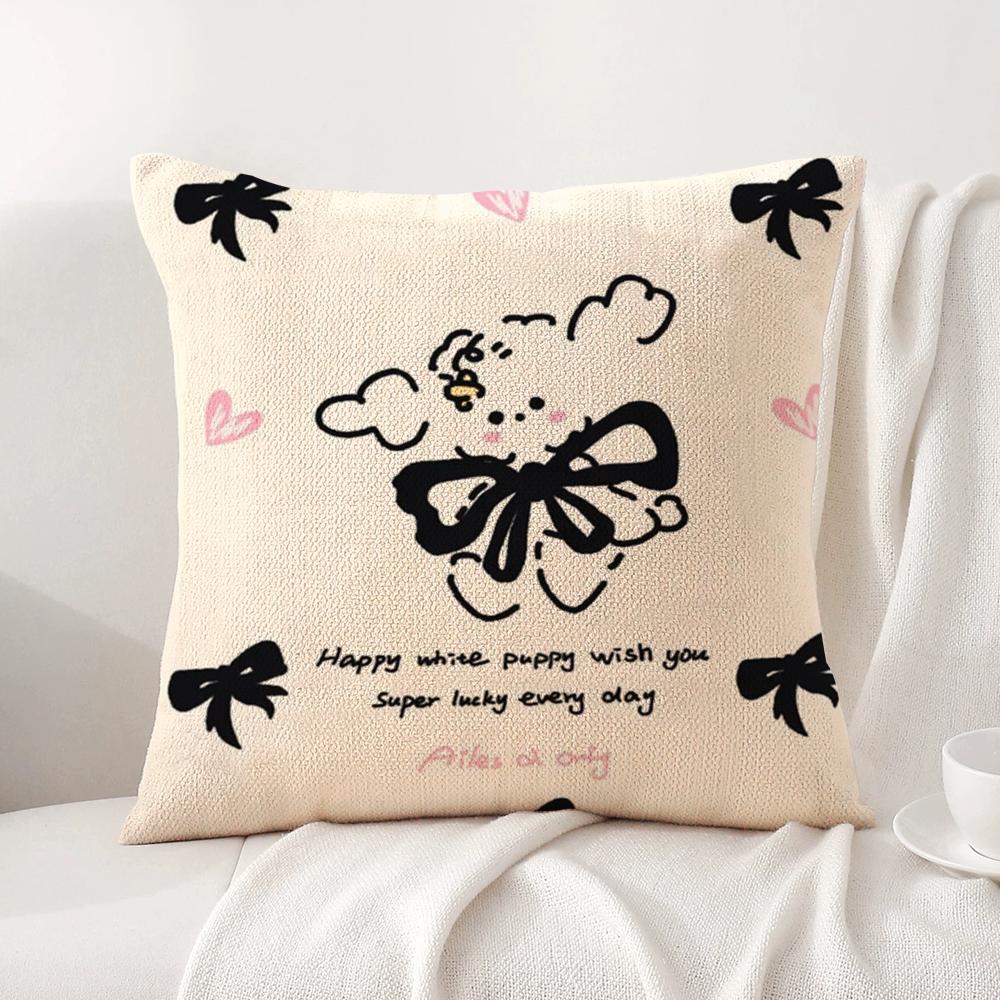 Cartoon Puppy Cushion Cover Natural Linen Organic Fabric DoubleSided Printing Sofa Home Decor Breathable Bed Pillow