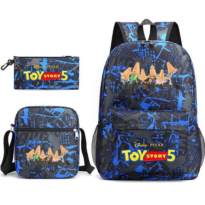 Toy Story Cartoon Print Oxford Canvas Backpack With Zipper Closure For Casual Travel Teens