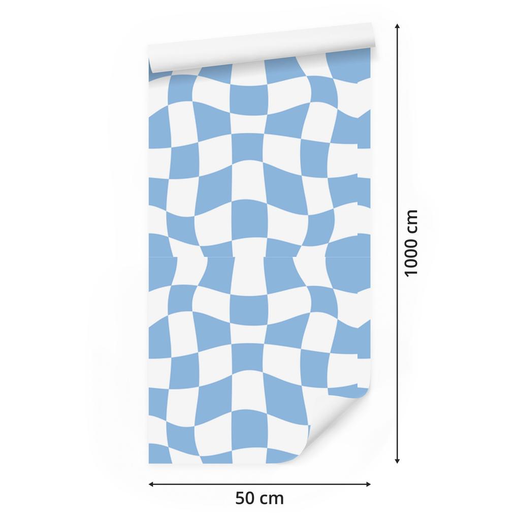 Wallpaper Casual Checkerboard Azure and White for Living Room and Bedroom 50x1000