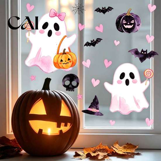 Removable Holiday Decor 2 Sheets Halloween Cartoon Ghost Window Cling, Spooky Decorative Decal Glass Sticker, Waterproof Static for Party Sticker