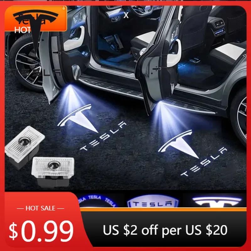 Car Sticker Tesla 2pcs Car Door Welcome Lights Projector Shadow Lamp Decor for Tesla Model S 2014-2019 Model 3 2018-2020 Model X