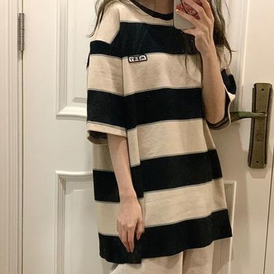Summer Striped t-Shirts Women Harajuku Streetwear Oversized Shirt Short Sleeve Casual T Shirt Pure Cotton Y2k Tops Female Blouse