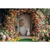 Spring Easter Photography Backdrop Boho Flowers Arch Door Bunny Colorful Eggs Rabbit Kids Birthday Party Decor Photo Background
