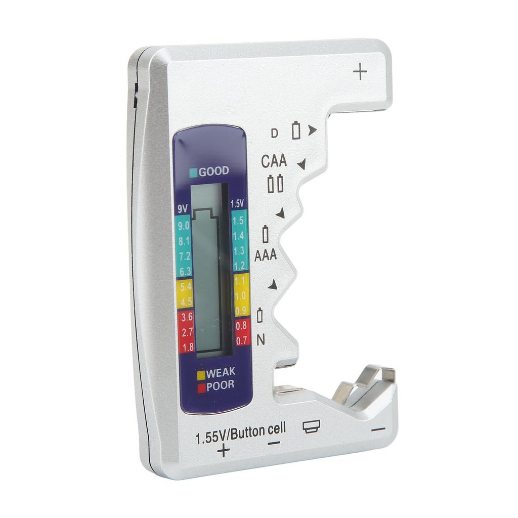 Digital Battery Capacity Gauge Tester Universal D C N AAA AA 9V 1.5V Button Cell Analyzer Silver