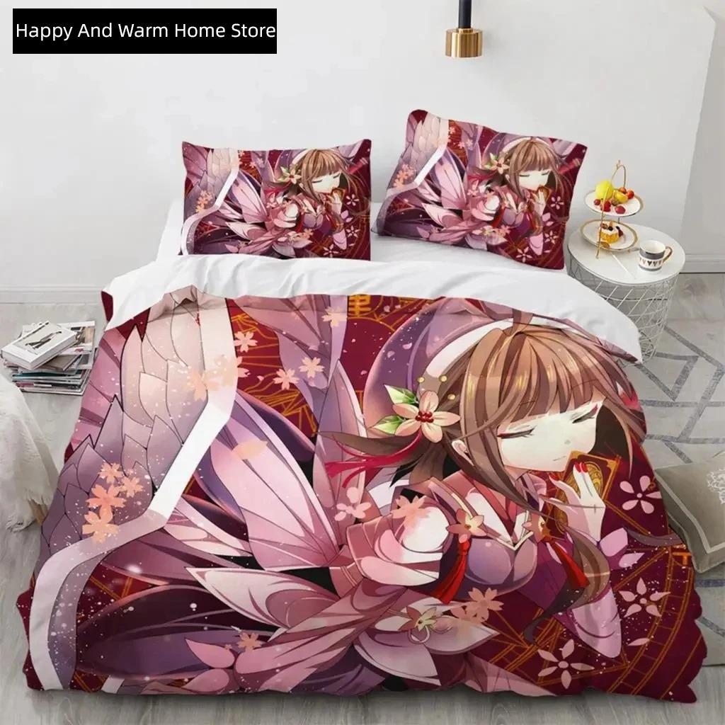 Anime Cardcaptor Sakura Beding Set,Soft Duvet Cover Warm Comforter Bed Linen Set Comfortable Quilt Cover Pilowcase,King Quen Twin Sized Dimensions