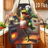 1pc 2D Flat Green Frog Chef Cooking Busy Printed Apron Durable And Easy To Clean Adjustable Waist Tie 23.6Inch X 31.4Inch/20.4In