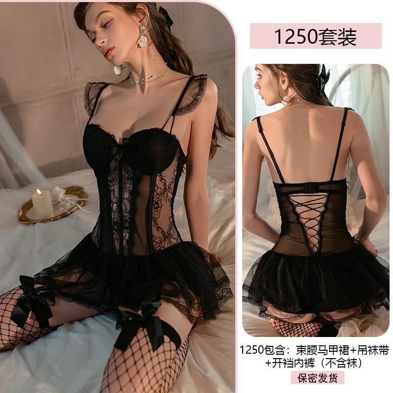 Erotic Underwear Corset Waistcoat Gathering Sexy Pajamas Lace Seductive Steel Chest Cushion no-Take Set 1250