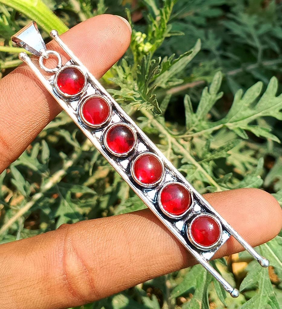 Garnet Gemstone 925 Sterling Silver Plated 1 PC Unisex Ladder Designer Pendant Jewelry
