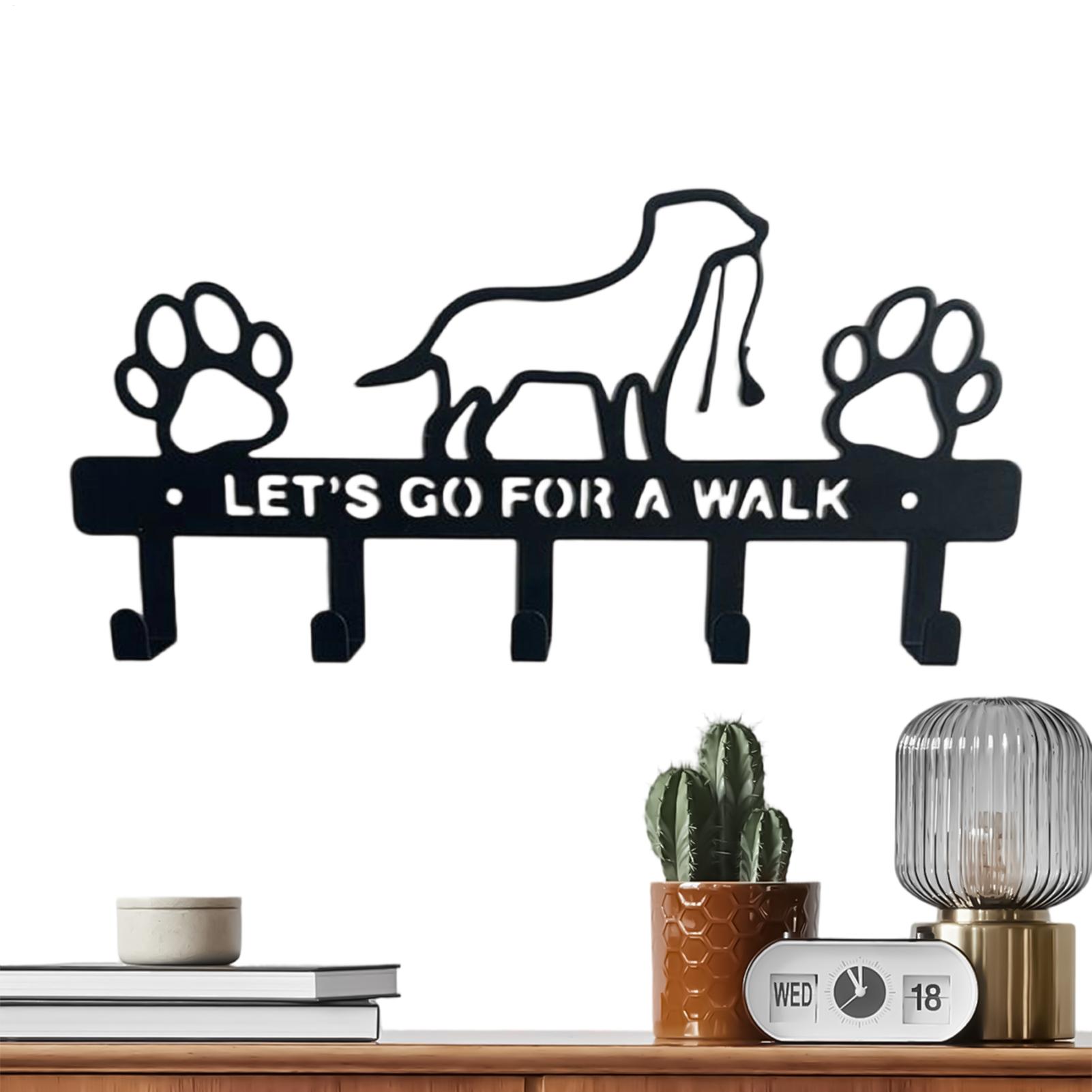 Wall Mounted Key Holder Dog leash Theme Storage Rack Metal Storage Shelf Black 5-key Storage Hooks For Entryway Door Bathroom China Mainland