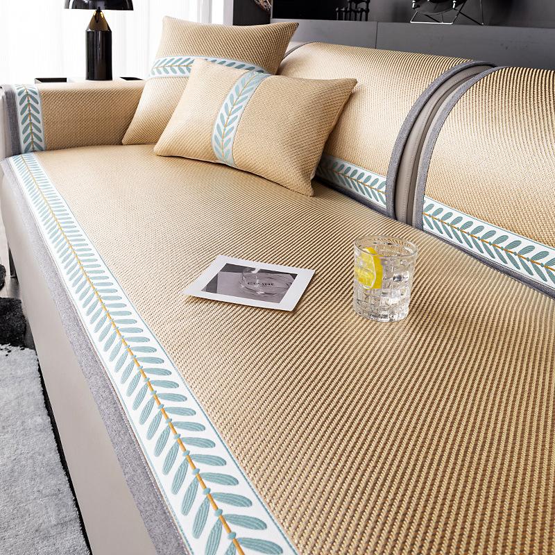Sofa Cushion Summer Rattan Mat Mat Seat Cushion Wormwood Ice Silk Non-Slip Leather Sofa Cover Cover Summer Ice Cushion