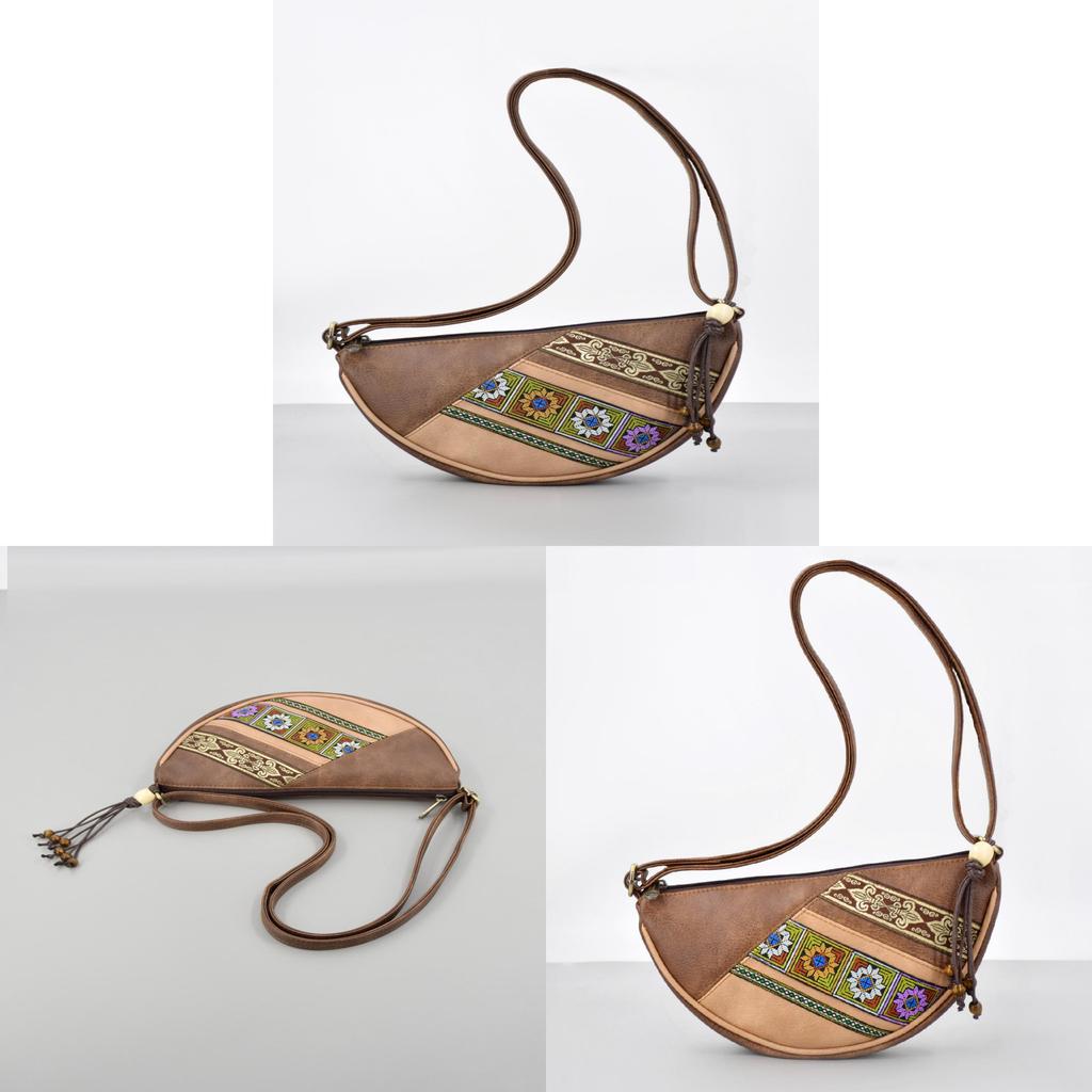 New Moon Bag Pu Embroidered Small Crossbody With Zipper Pocket For Daily Use
