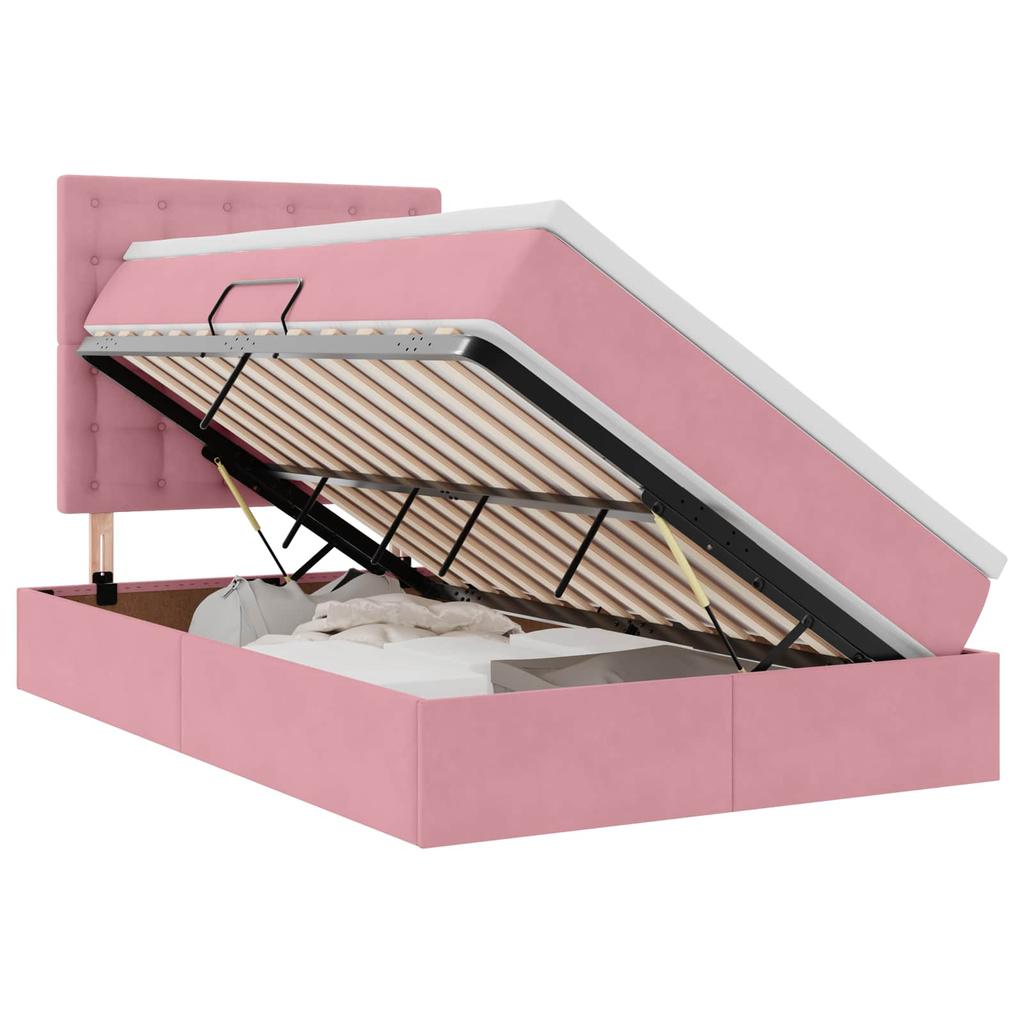 Storage Bed with Mattress Pink 120 x 200 cm Velvet